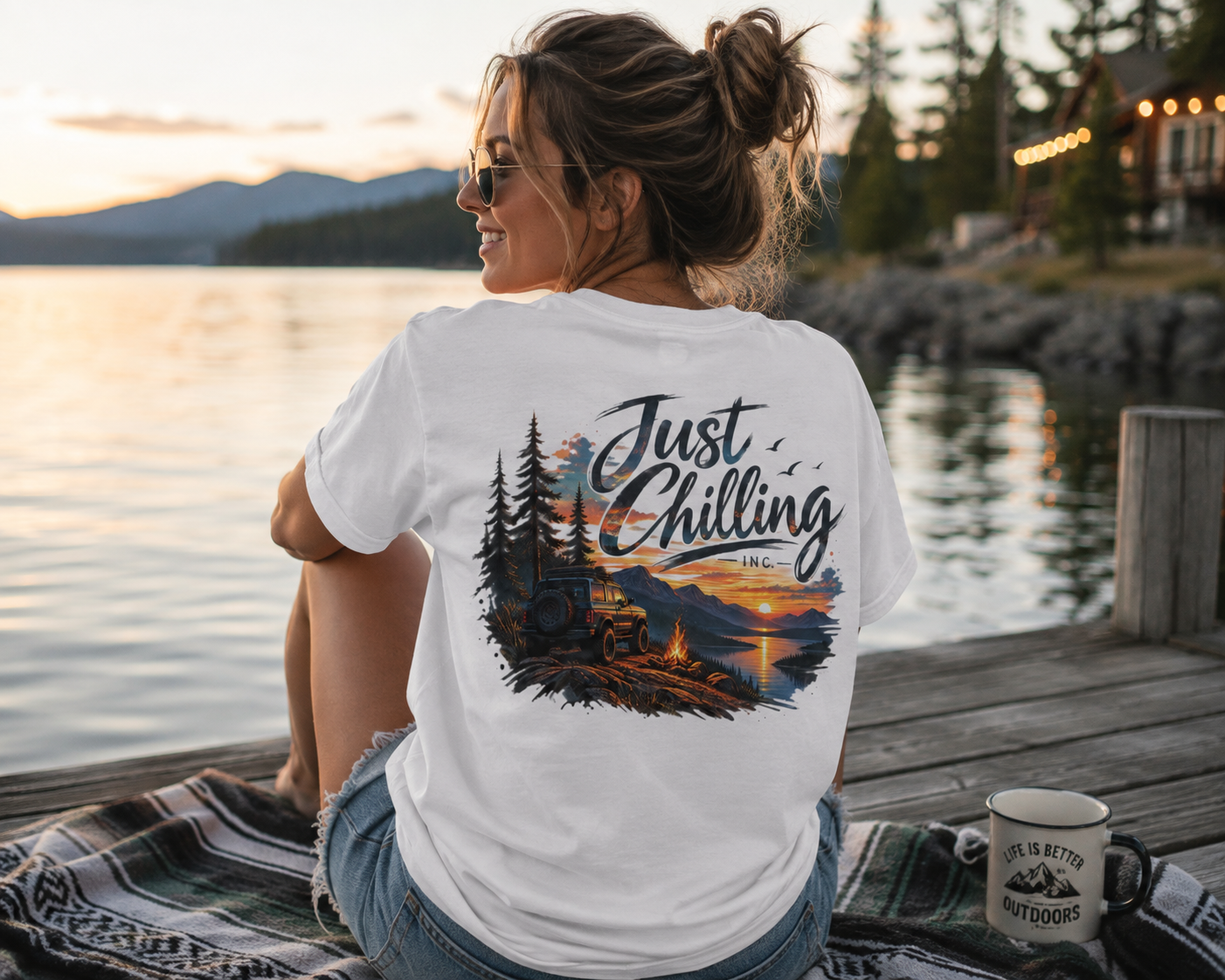 Just Chilling Outdoor Adventure T-Shirt | Camping, Mountains & Sunset Graphic Tee