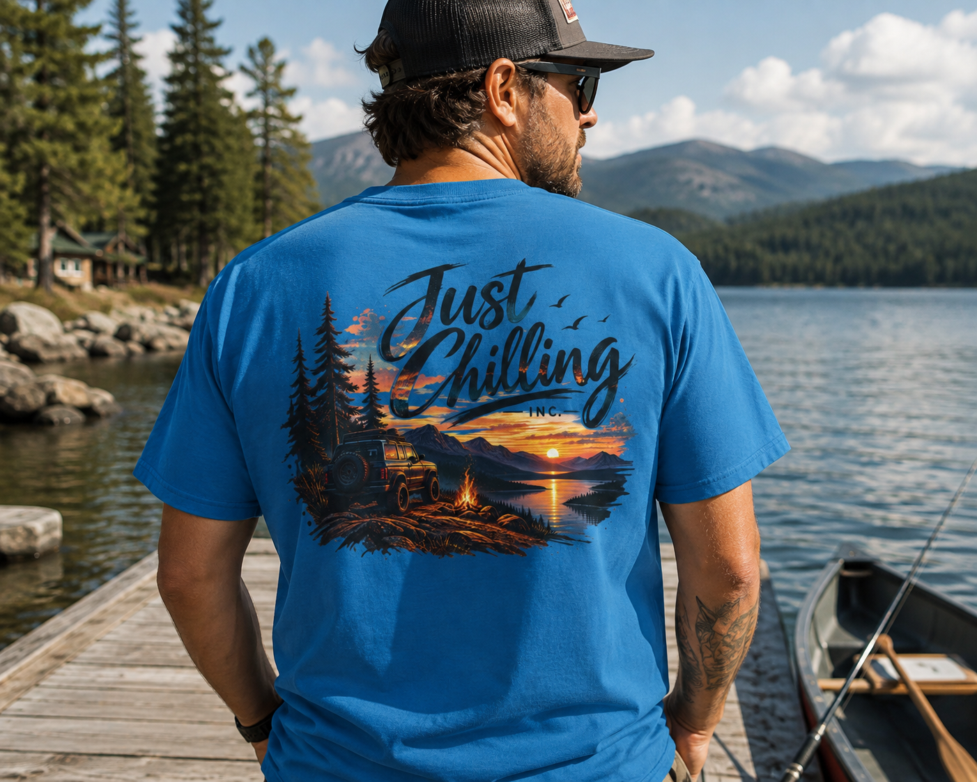 Just Chilling Outdoor Adventure T-Shirt | Camping, Mountains & Sunset Graphic Tee