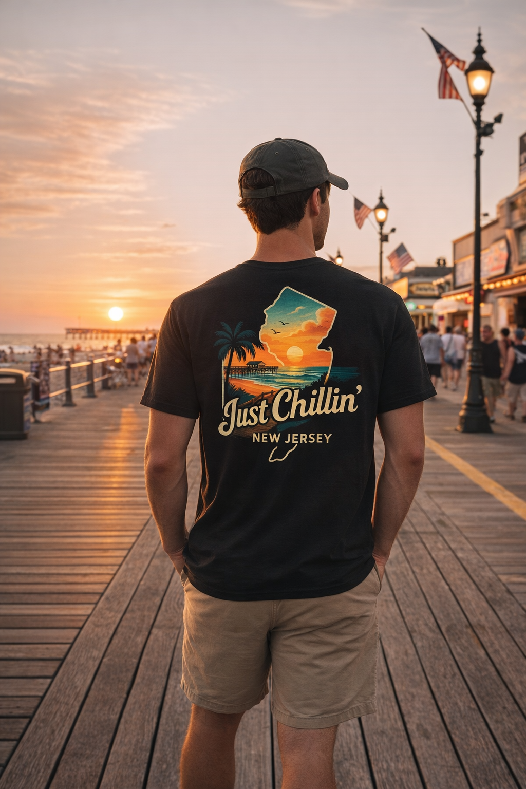 Unisex Heavy Cotton Tee - Just Chilling NJ Sunset Design, Casual Wear, Summer Vibes, Beach Outfit, Gift for Friends, Relaxation Tee