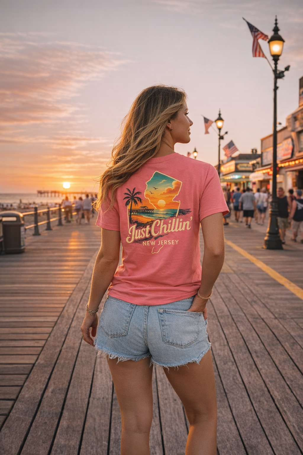 Unisex Heavy Cotton Tee - Just Chilling NJ Sunset Design, Casual Wear, Summer Vibes, Beach Outfit, Gift for Friends, Relaxation Tee