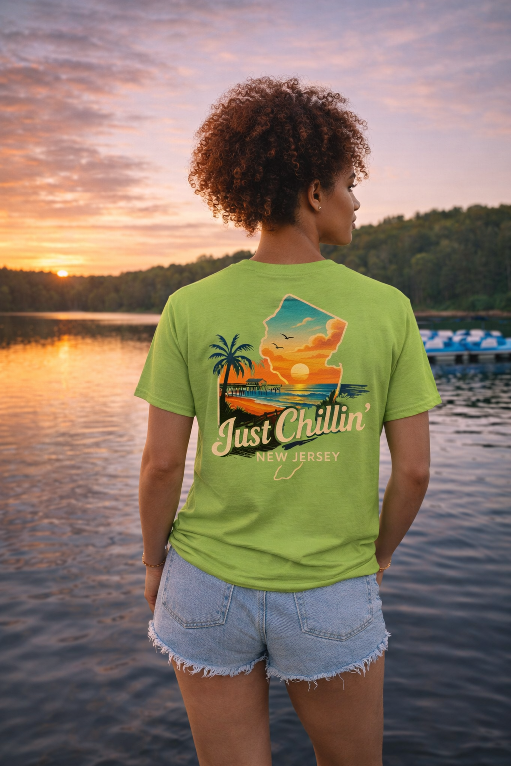 Unisex Heavy Cotton Tee - Just Chilling NJ Sunset Design, Casual Wear, Summer Vibes, Beach Outfit, Gift for Friends, Relaxation Tee