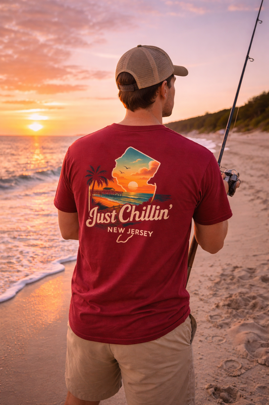 Unisex Heavy Cotton Tee - Just Chilling NJ Sunset Design, Casual Wear, Summer Vibes, Beach Outfit, Gift for Friends, Relaxation Tee