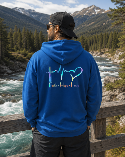 Faith Hope Love Hoodie – Christian Cross Heartbeat Pullover - Just Chilling Shop