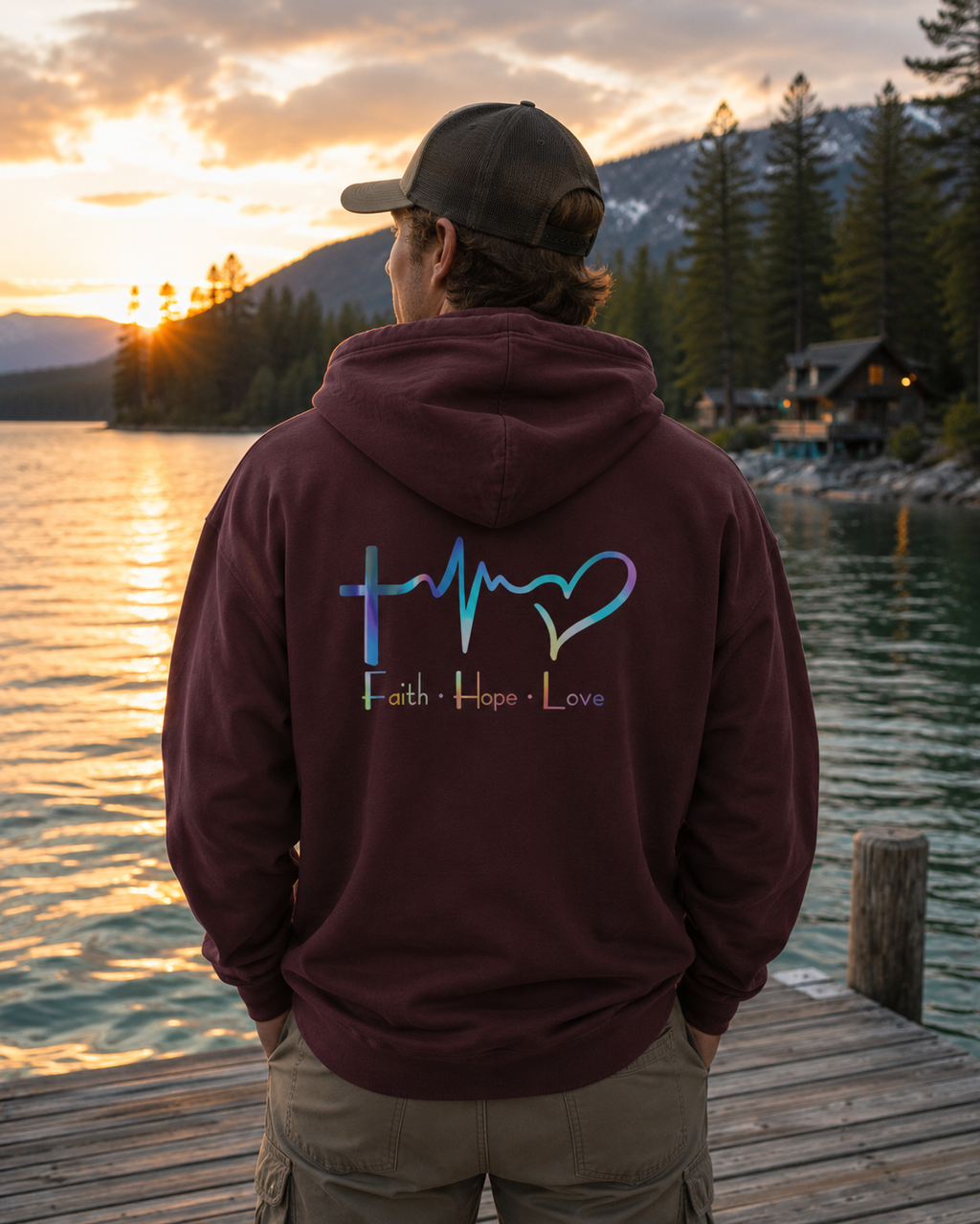 Faith Hope Love Hoodie – Christian Cross Heartbeat Pullover - Just Chilling Shop