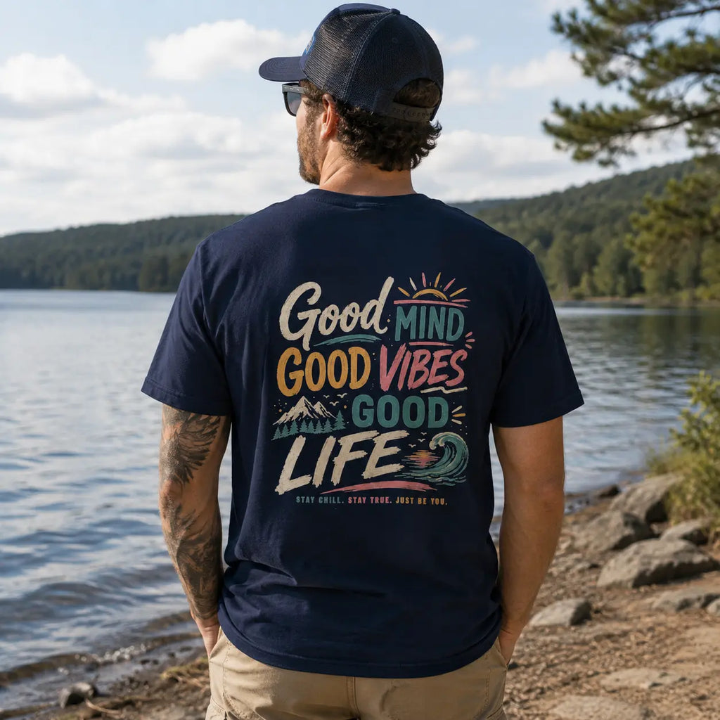 Positive Vibe Shirt | Good Mind Good Vibes Good Life Beach Graphic Tee – Soft Cotton Chill Shirt Just Chilling Inc