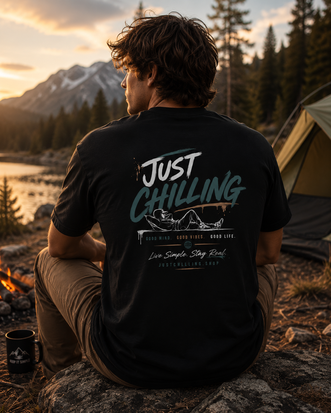 Classic Black Crewneck T-Shirt — Minimal Everyday Tee (Just Chilling)