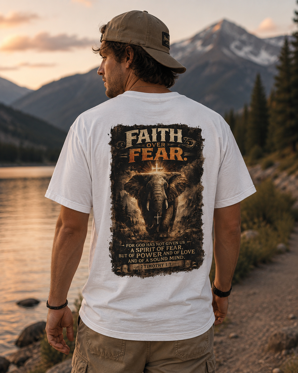 Faith Over Fear Elephant Graphic Tee — Inspirational Christian Shirt