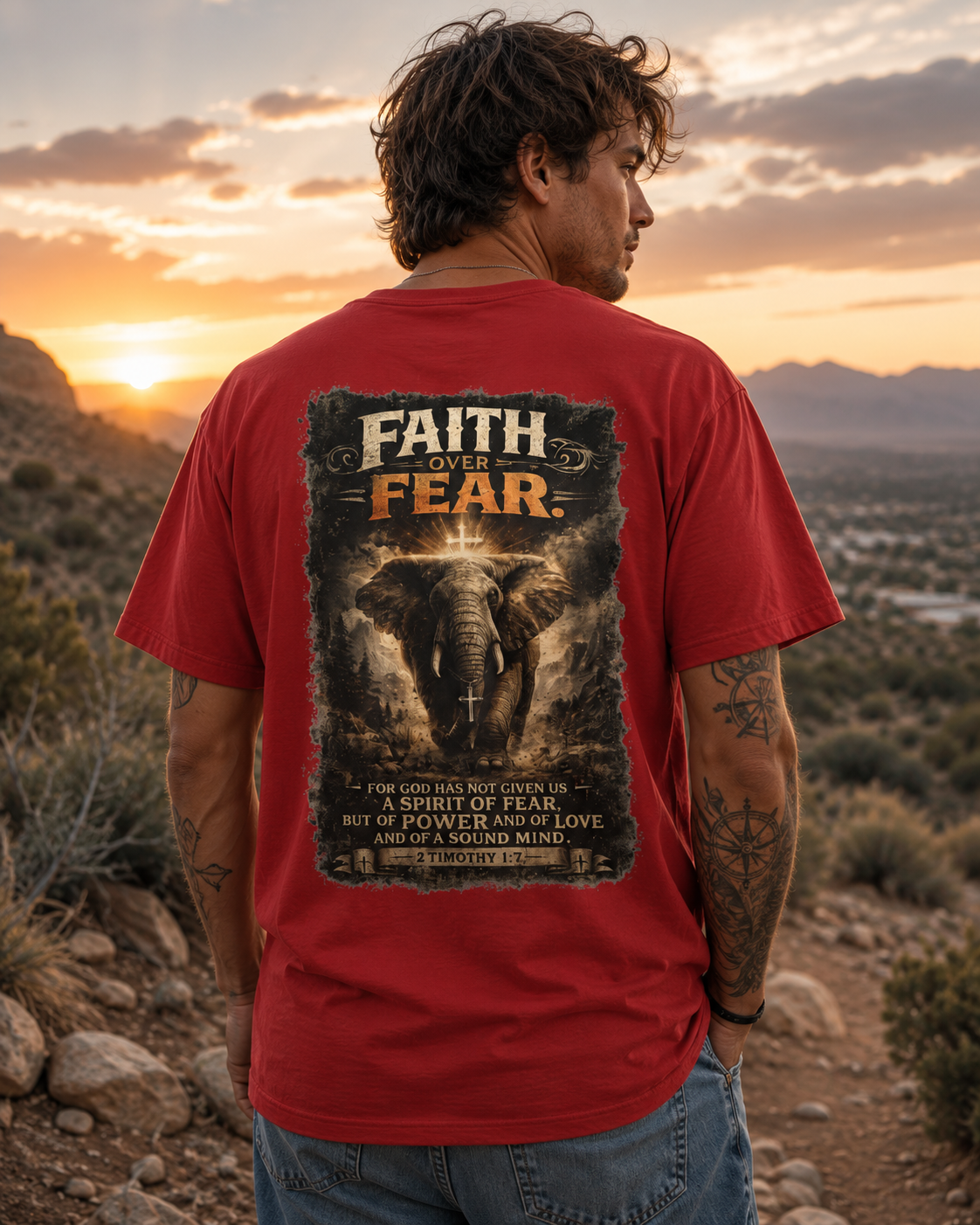 Faith Over Fear Elephant Graphic Tee — Inspirational Christian Shirt