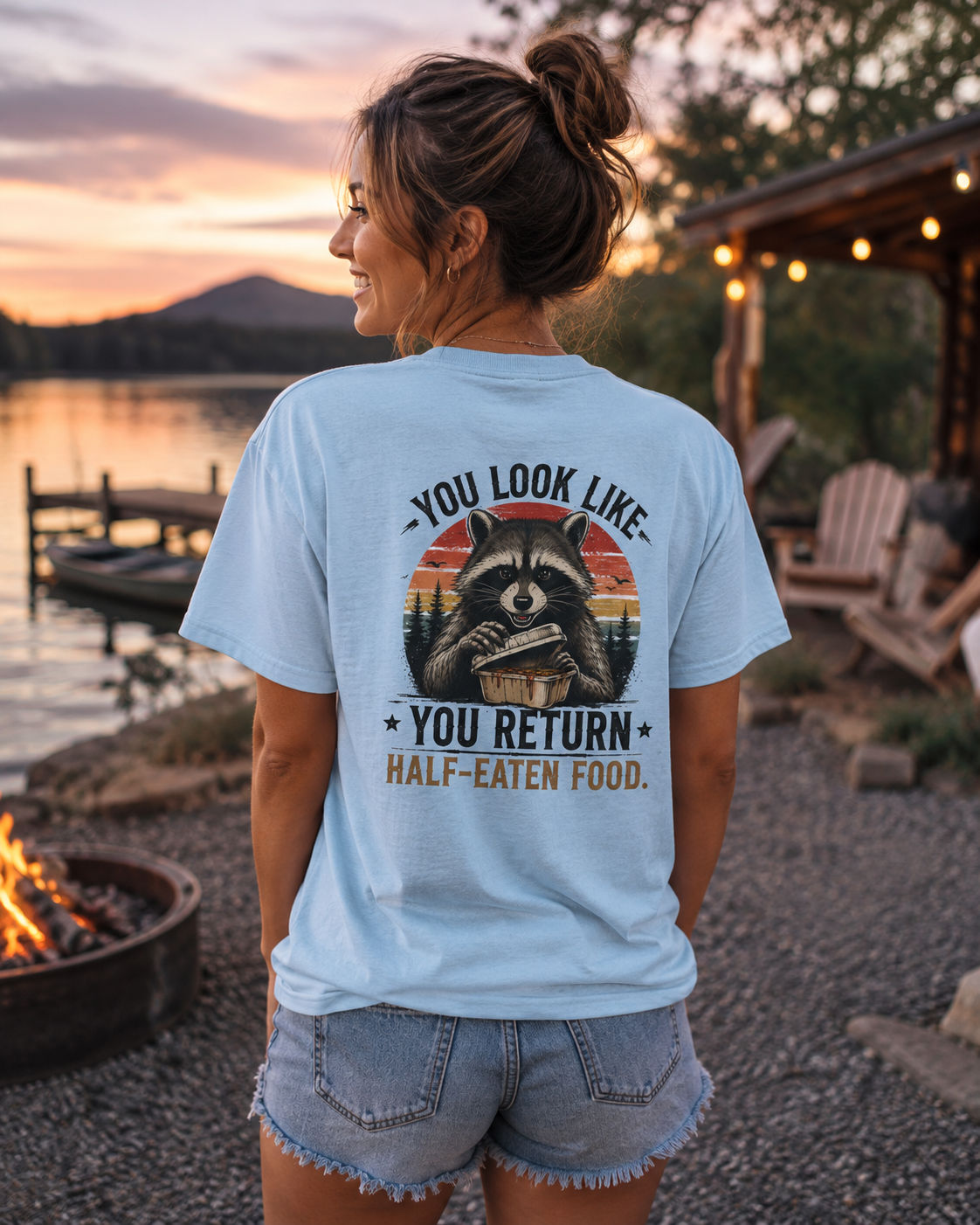 Raccoon Graphic Tee — "You Look Like You Return Half-Eaten Food" Retro Camping T-Shirt