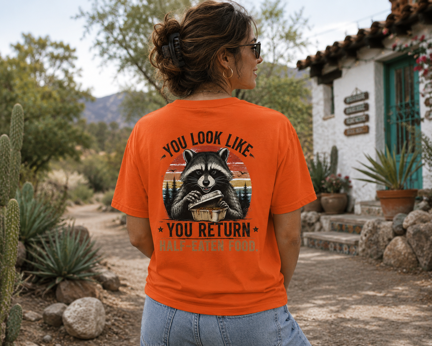 Raccoon Graphic Tee — "You Look Like You Return Half-Eaten Food" Retro Camping T-Shirt