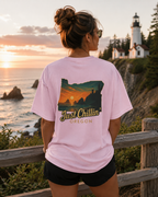 Camiseta "Just Chillin Oregon" — Camiseta vintage con silueta del estado al atardecer