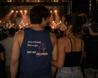 Tank Top — "Just a Friend. Who's a Girl. Not My Girlfriend." Retro Script Chest & Back Graphic