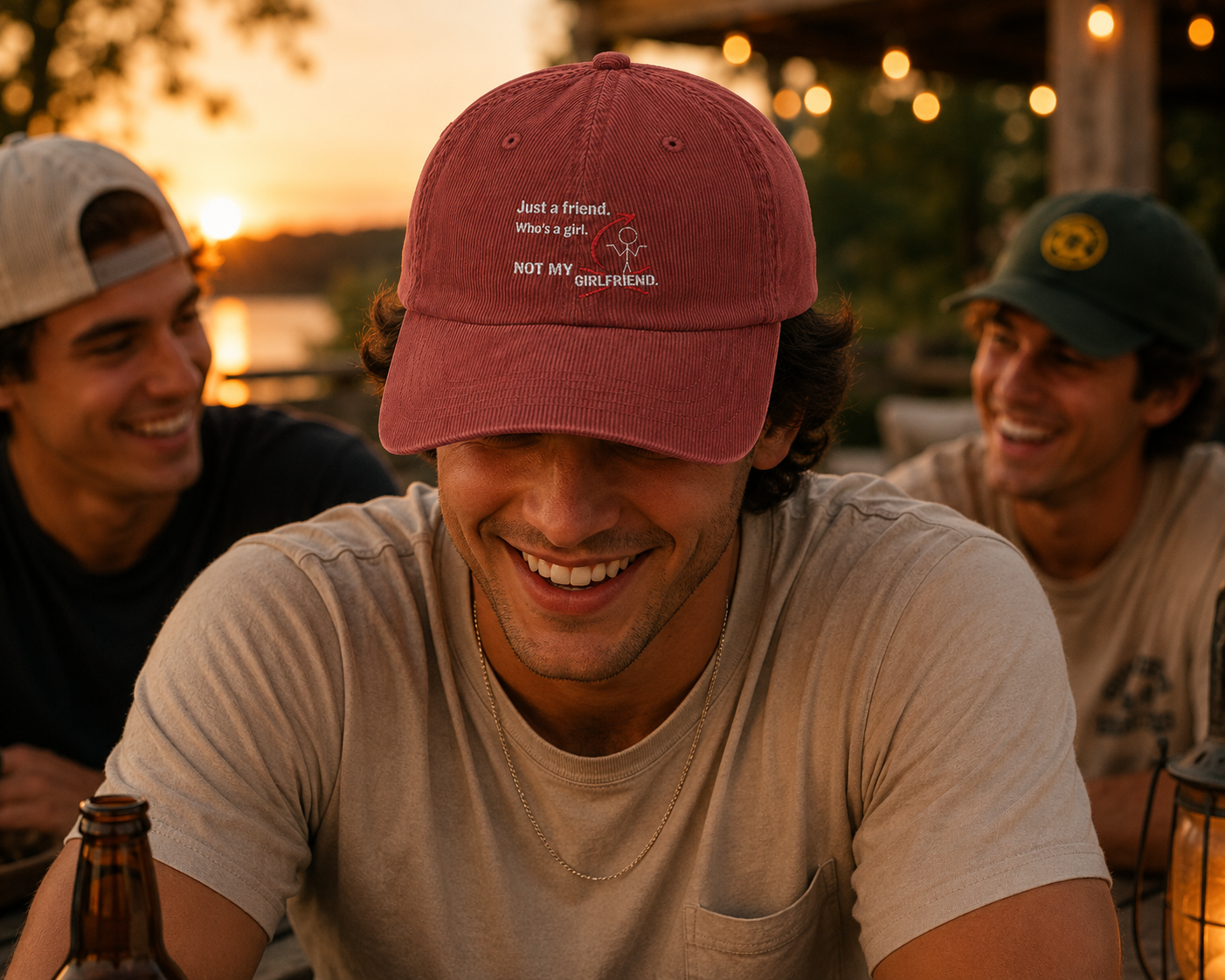 Vintage Corduroy Embroidered Baseball Cap — 'Just a Friend, There's a Guy, That's My Girlfriend' Retro Charm