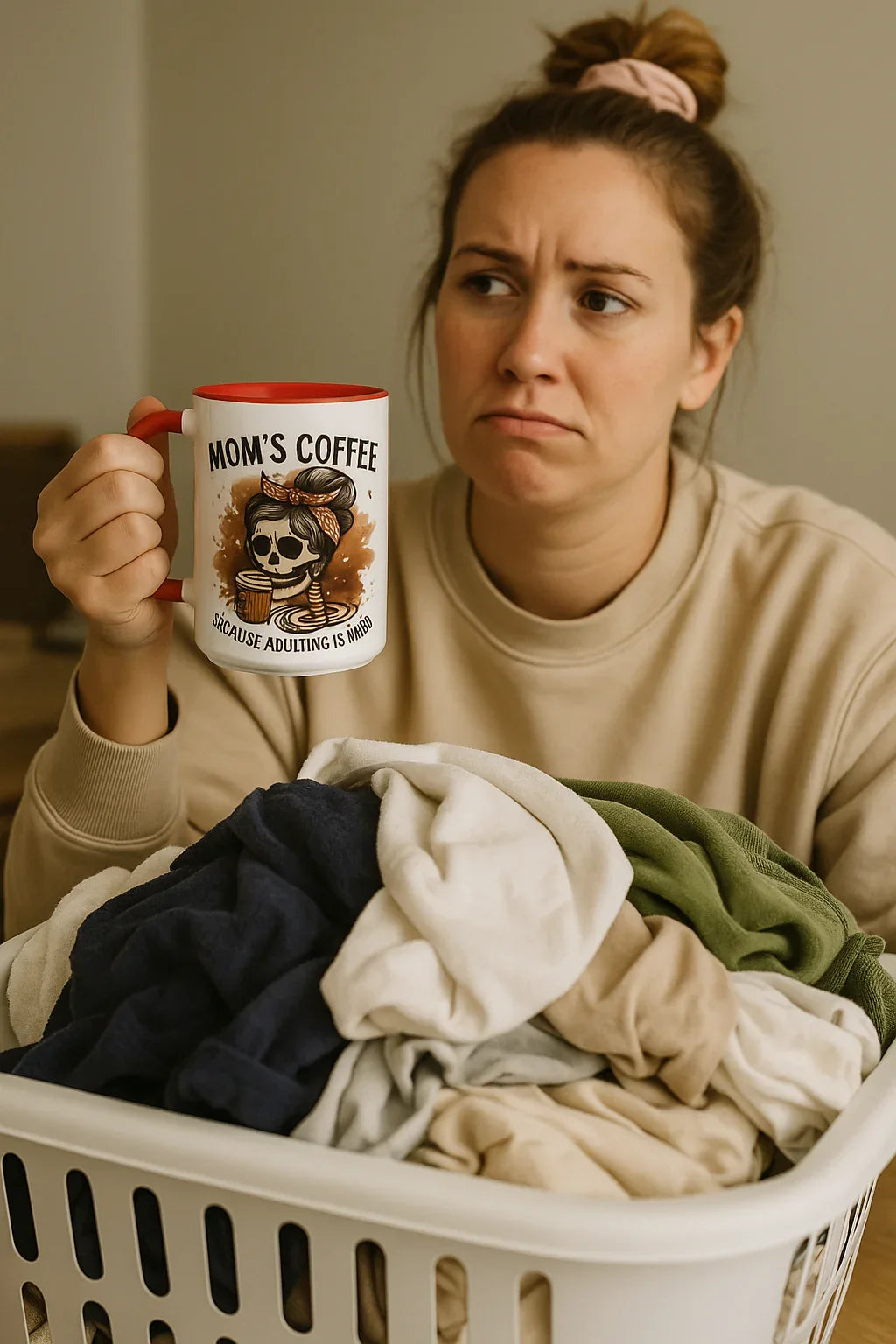 Mom’s Coffee Skeleton Mug – Funny 11oz Two-Tone Accent Mug for Tired Moms (Adulting Is Hard) - Just Chilling Inc.