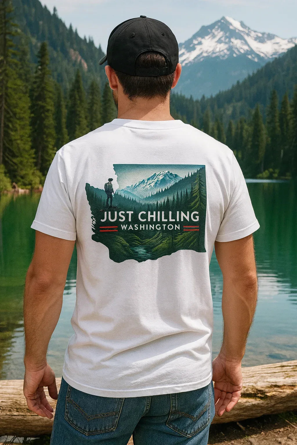 Just Chilling Washington State Tee – Scenic Mountain Back Print Unisex Comfort Shirt - Just Chilling Inc.