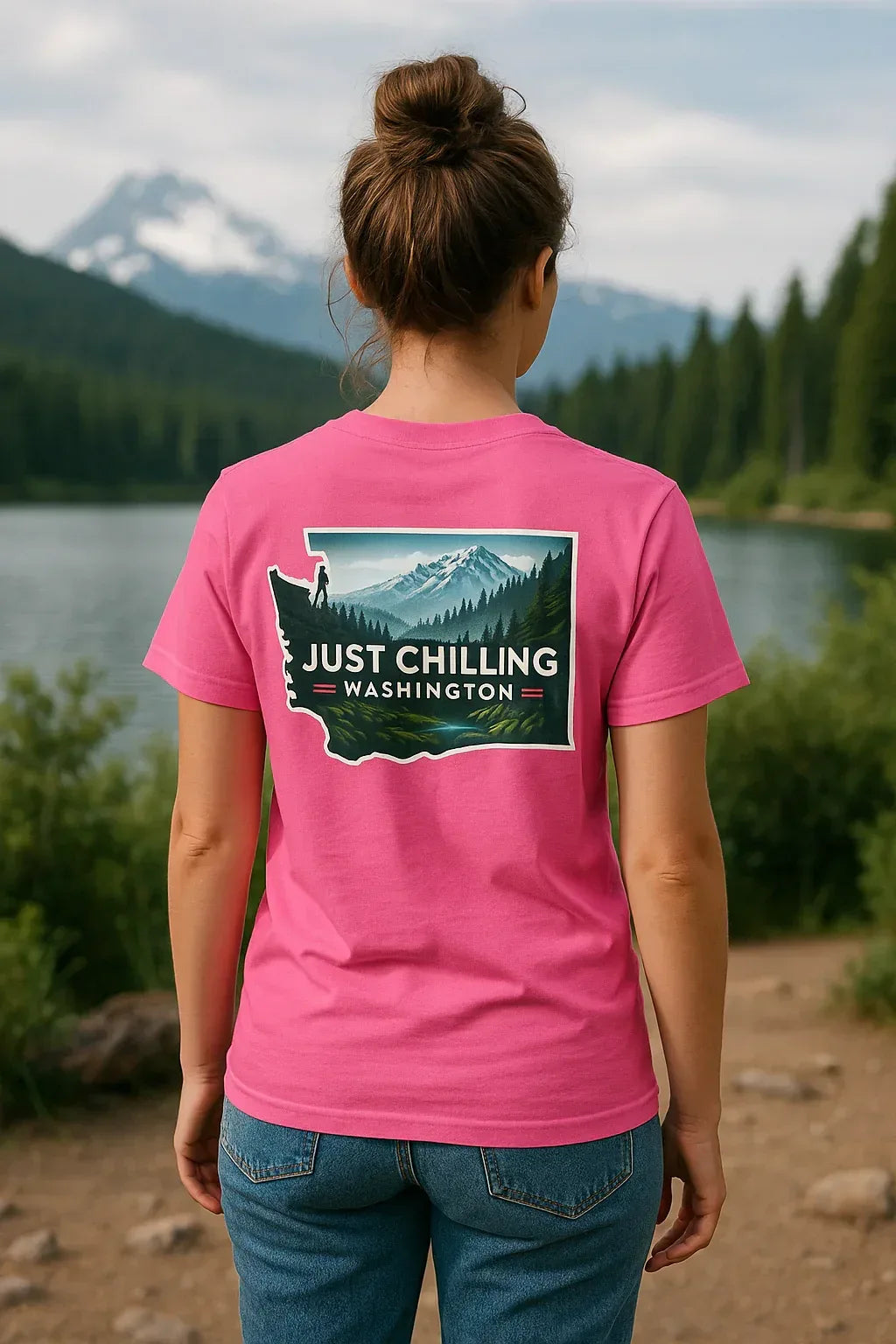 Just Chilling Washington State Tee – Scenic Mountain Back Print Unisex Comfort Shirt - Just Chilling Inc.