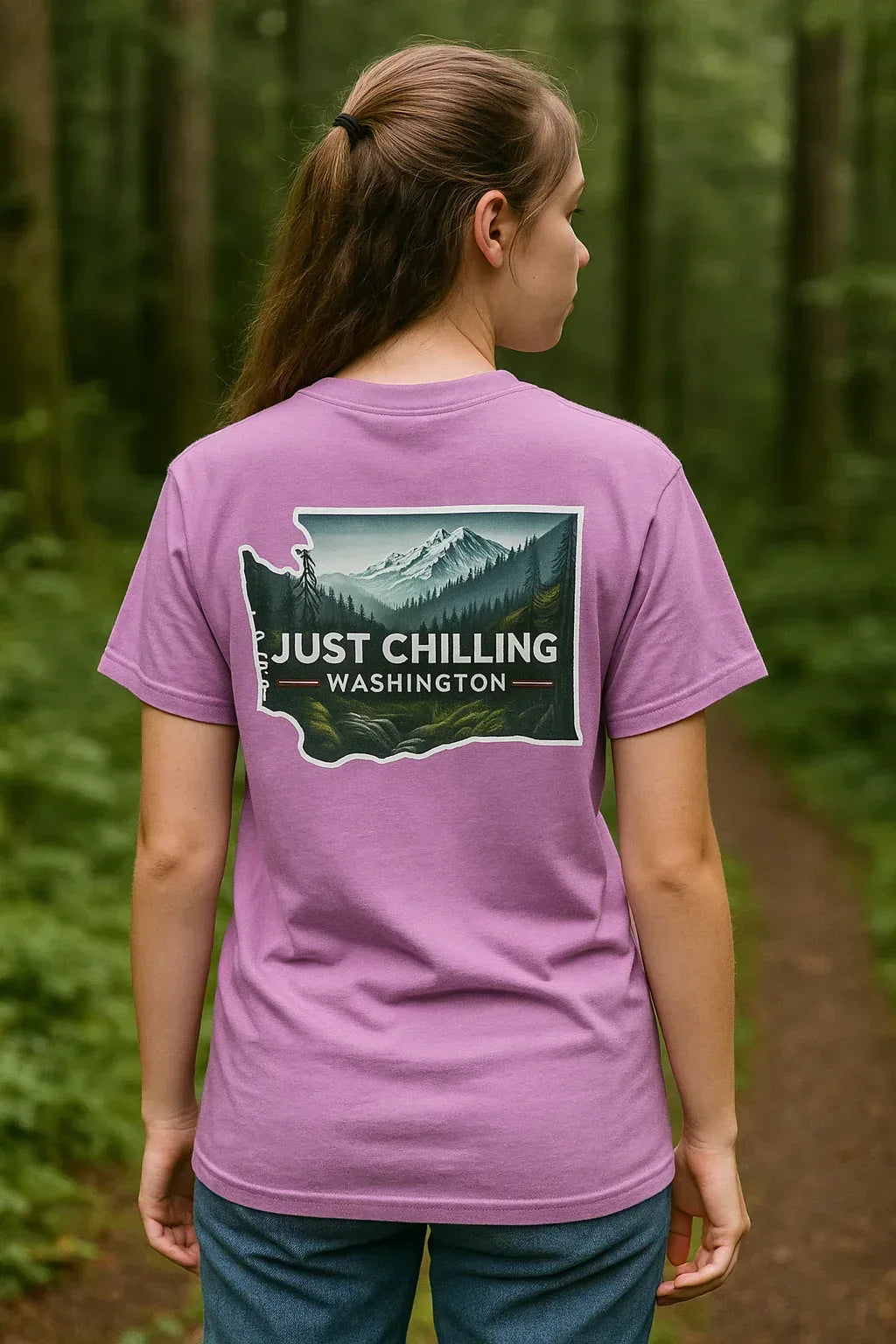 Just Chilling Washington State Tee – Scenic Mountain Back Print Unisex Comfort Shirt - Just Chilling Inc.