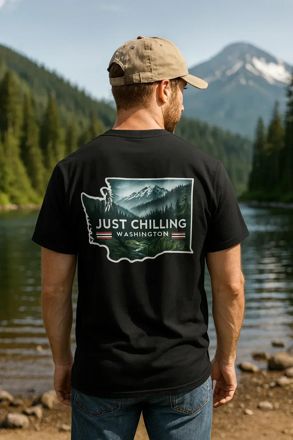 Just Chilling Washington State Tee – Scenic Mountain Back Print Unisex Comfort Shirt - Just Chilling Inc.