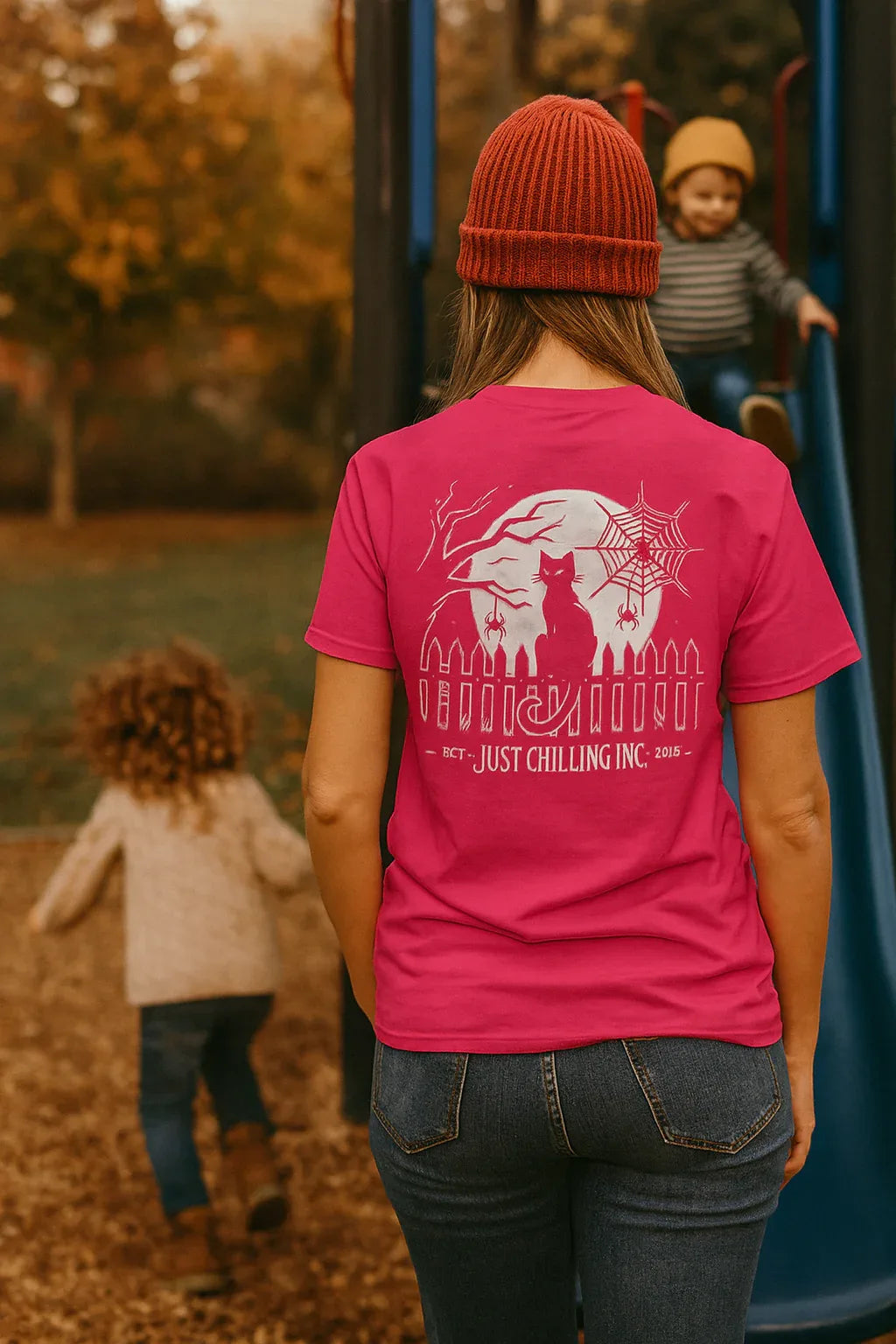 Black Cat T-Shirt – Minimalist Halloween Tee With Moon Design | Comfortable Cotton Top - Just Chilling Inc.