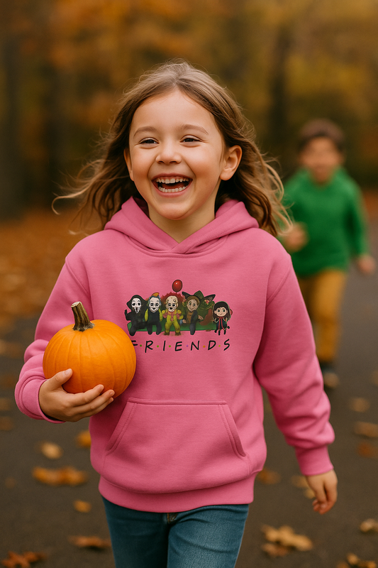 Kids "FRIENDS" Halloween Hoodie – Cute Horror Character Design | Just Chilling Inc.