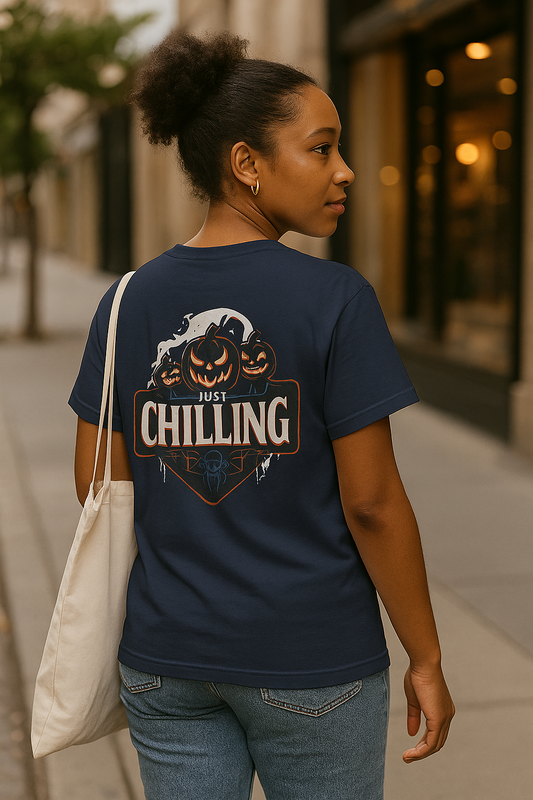 Unisex Halloween Ultra Cotton Tee – “Just Chilling” Spooky Fun Graphic Shirt | USA-Made Comfort Tee