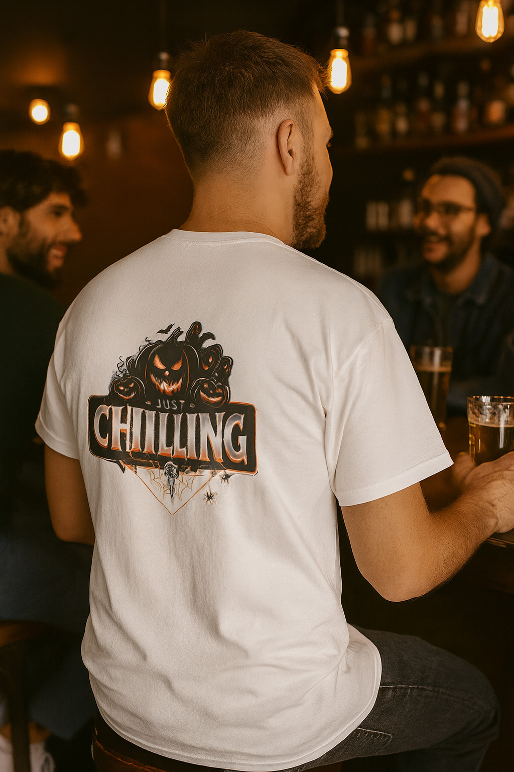Unisex Halloween Ultra Cotton Tee – “Just Chilling” Spooky Fun Graphic Shirt | USA-Made Comfort Tee