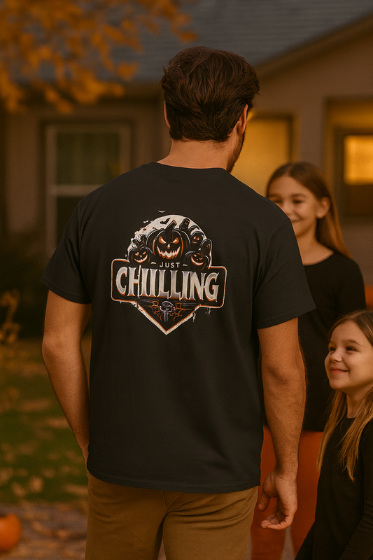 Unisex Halloween Ultra Cotton Tee – “Just Chilling” Spooky Fun Graphic Shirt | USA-Made Comfort Tee