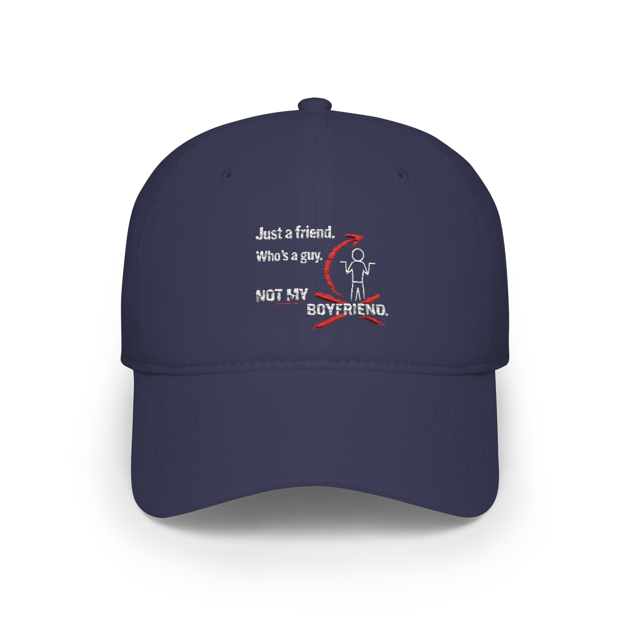 Baseball Cap - 'Just a Friend, Who's a Guy' Funny Graphic Low Profile Hat
