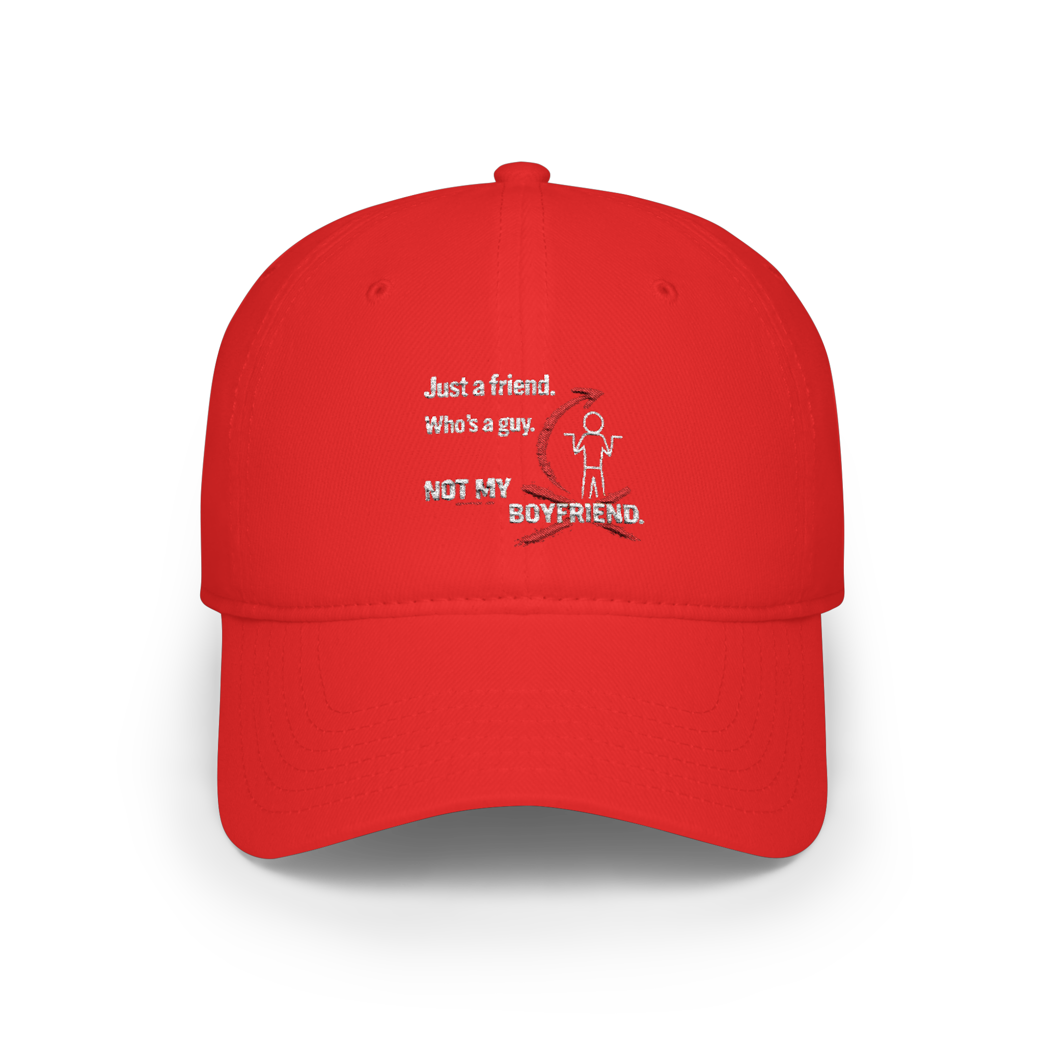 Baseball Cap - 'Just a Friend, Who's a Guy' Funny Graphic Low Profile Hat