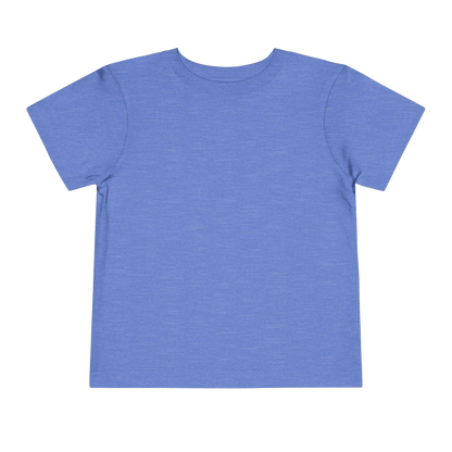 A plain, solid blue t-shirt against a black background.