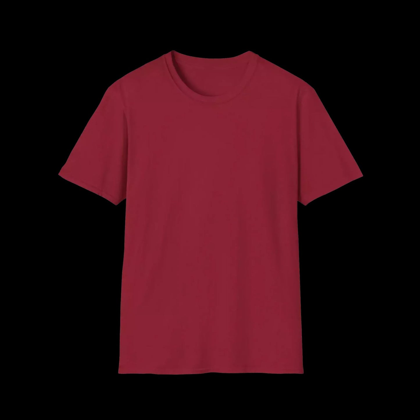 A red t-shirt is shown against a black background.