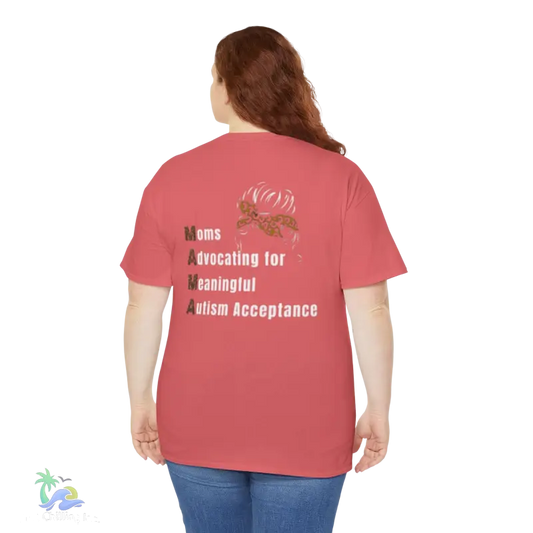 a woman wearing a pink t - shirt with words on it