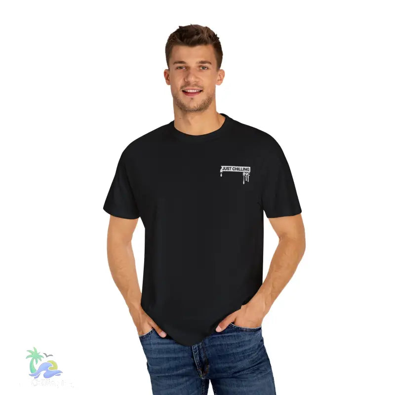 Black t-shirt with graphic.