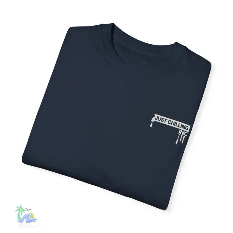 Folded navy t-shirt.