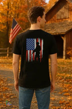 American Flag T-Shirt – Unisex Softstyle Tee With Soldier Silhouette Design - Just Chilling Inc.