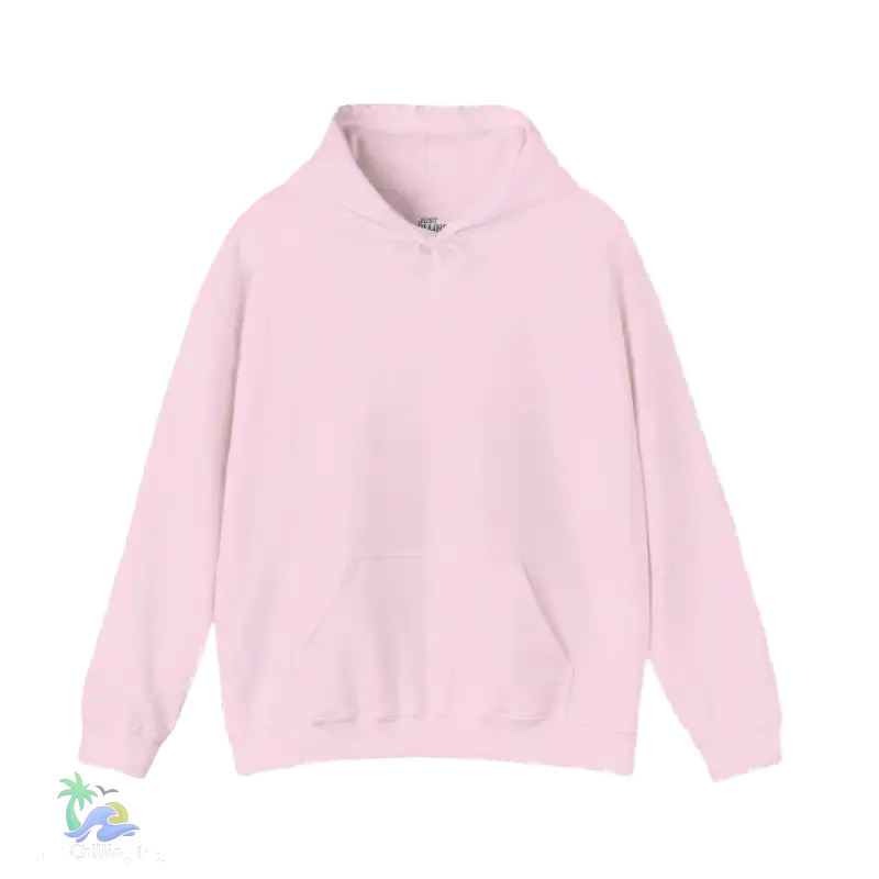A light pink hoodie with a small pocket on the front.