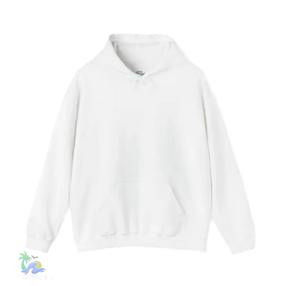 A white hoodie with a small pocket on the front.