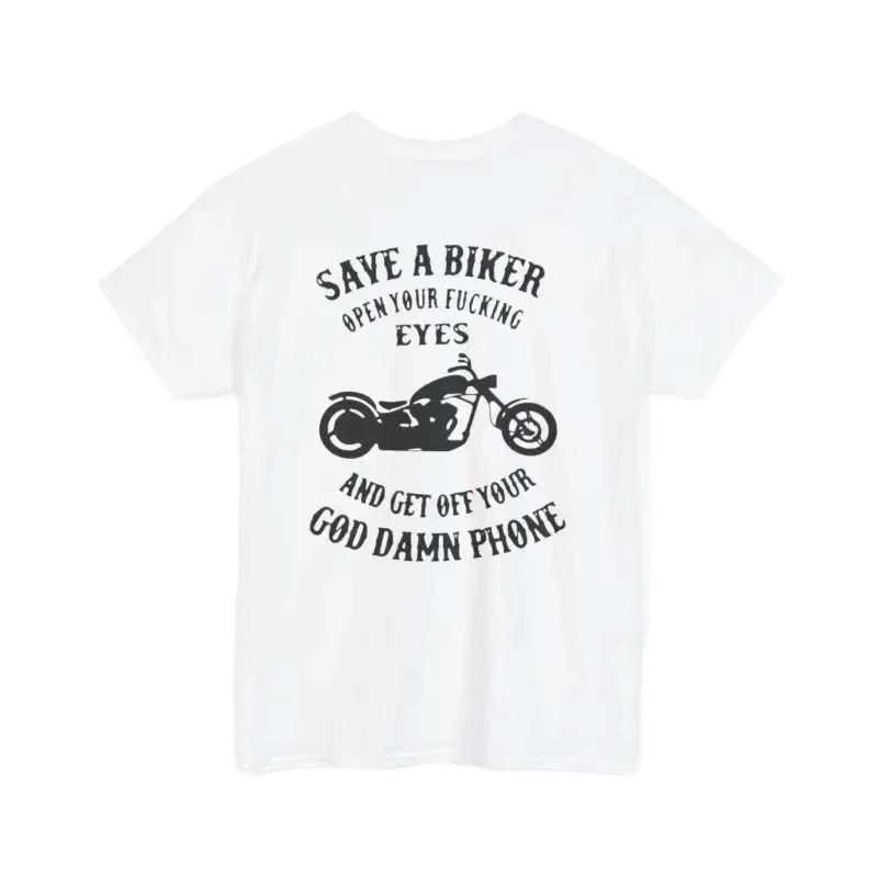 Save a Biker T-Shirt - Comfortable Cotton Motorcycle Safety Tee | Durable & Relaxed Fit - Just Chilling Inc.