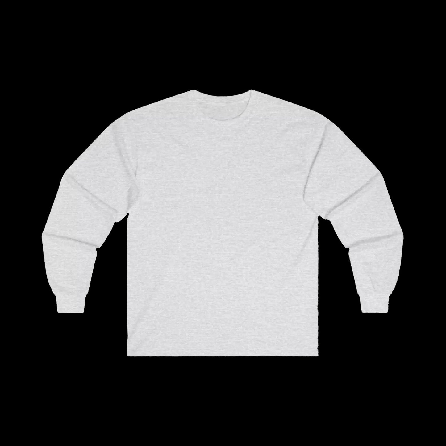 A plain white long-sleeved shirt against a black background.