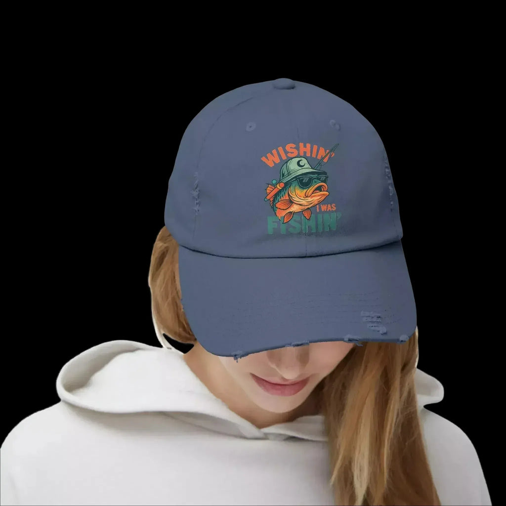 Distressed Cotton Twill Cap – Adjustable Fishing Hat with D-Ring Strap - Just Chilling Inc.