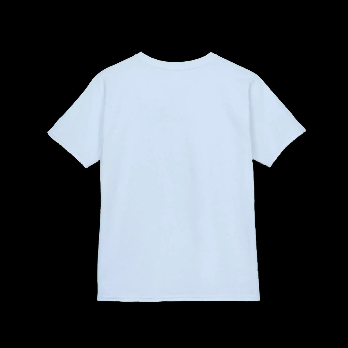 A plain white t-shirt against a black background.