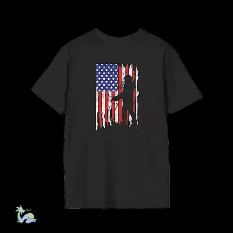 American Flag T-Shirt – Unisex Softstyle Tee With Soldier Silhouette Design - Just Chilling Inc.