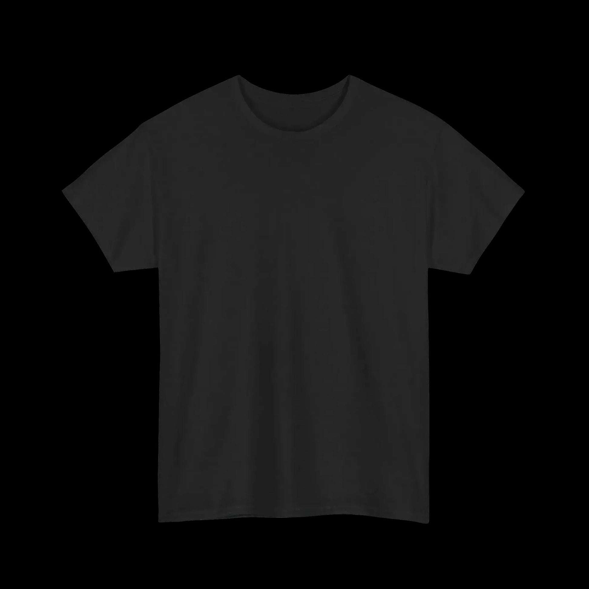 A plain black t-shirt against a black background.