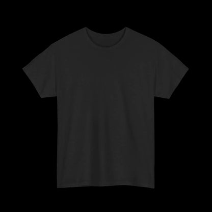 A plain black t-shirt against a black background.