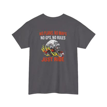 The image is a gray t-shirt with a graphic design and text printed on it.