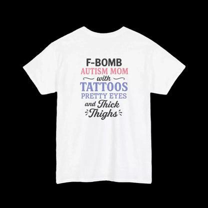 A white t-shirt with text printed on it.