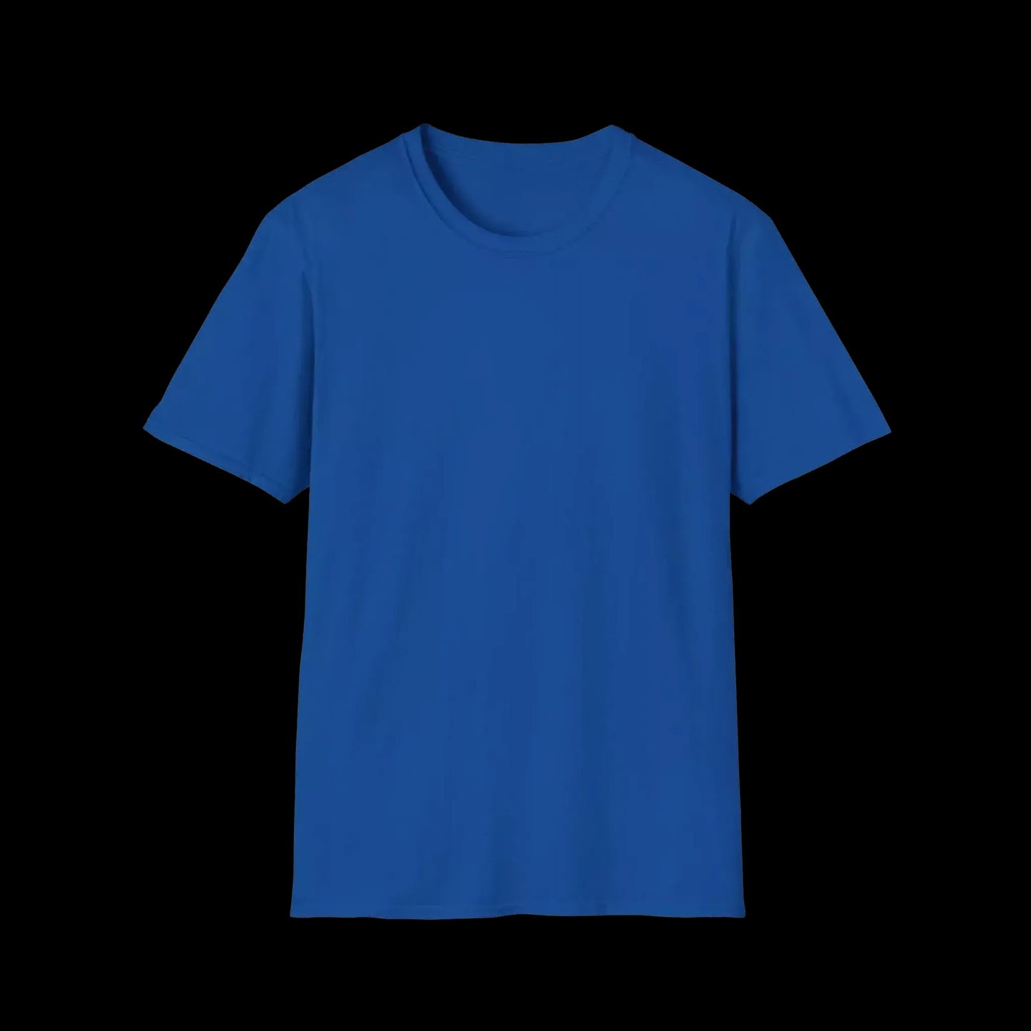 A plain, solid blue t-shirt against a black background.