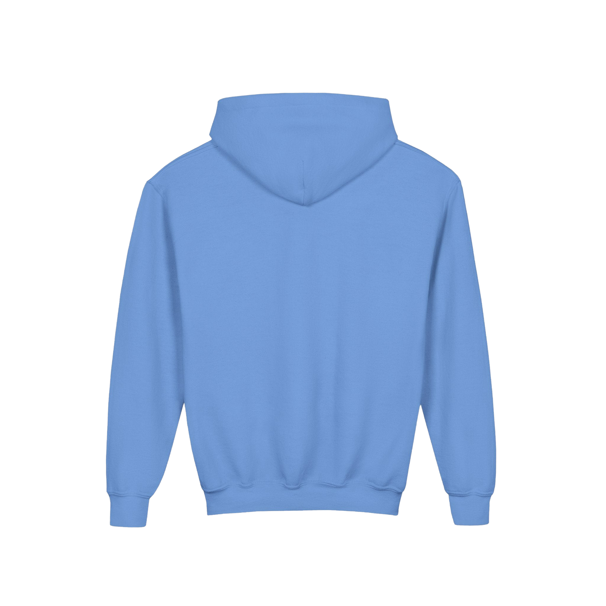 A plain, light blue hoodie with no visible text or other objects in the image.
