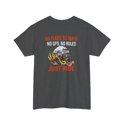 The image is a gray t-shirt with a graphic design and text printed on it.