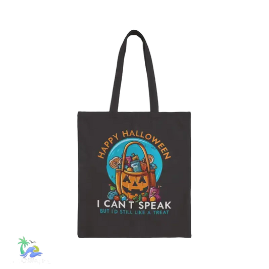 Cotton Canvas Tote Bag I can’t speak but would like a treat - Black / 15’’ x 16’’ - Bags